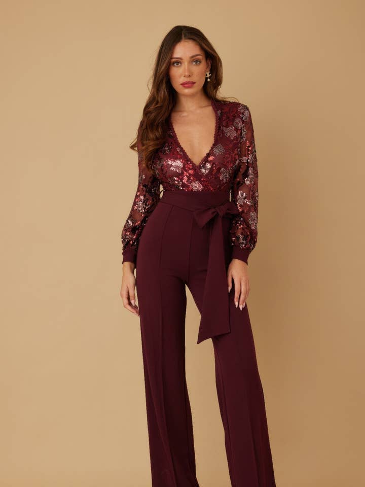Flower Vein Sequin Print Jumpsuit for wholesale by CC Wholesale Clothing