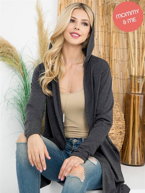 Cardigan à capuche en tissu éponge à manches longues et devant ouvert pour la vente par MYS Wholesale Inc