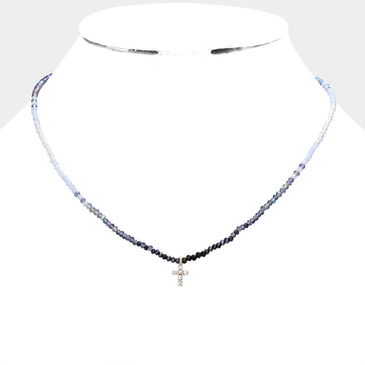 Cross Pendant Faceted Beaded Necklace for wholesale by Sensibling Corp.
