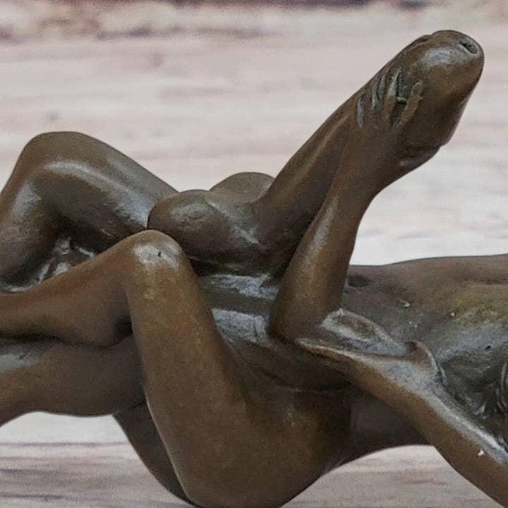 Bronzhaus - Wholesale Sculpture - Erotic Novelty Bronze Figurine Sculpture Couple Having Sex Large Phallus Penis 1.5" x 4"7