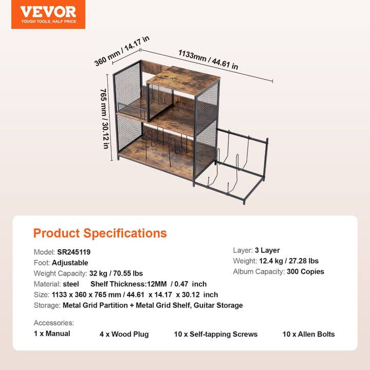 Hard Rock Health Stores - Wholesale Retailer Display Stand/Case - Record Player Stand 3-Tier Metal Turntable Stand with Guitar Store Black6