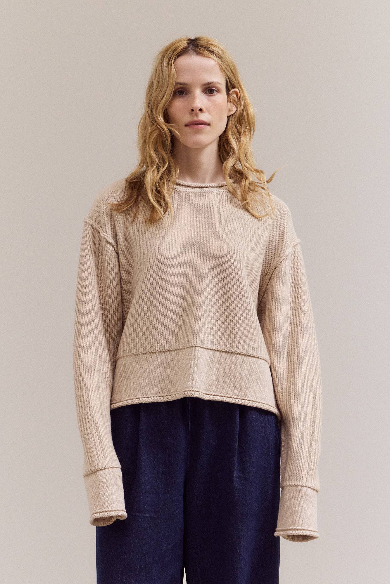 Grade & Gather - Wholesale Knit Top - Women's - 42043 - ROLLED EDGE DETAIL LONG SLEEVE TOP0