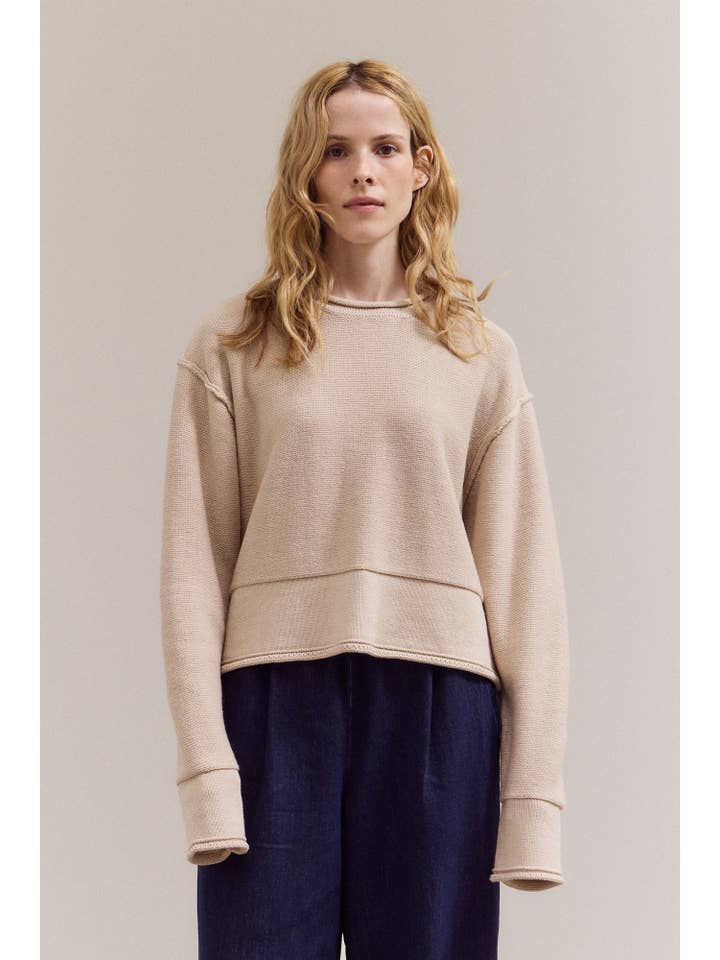 Grade & Gather - Wholesale Knit Top - Women's - 42043 - ROLLED EDGE DETAIL LONG SLEEVE TOP