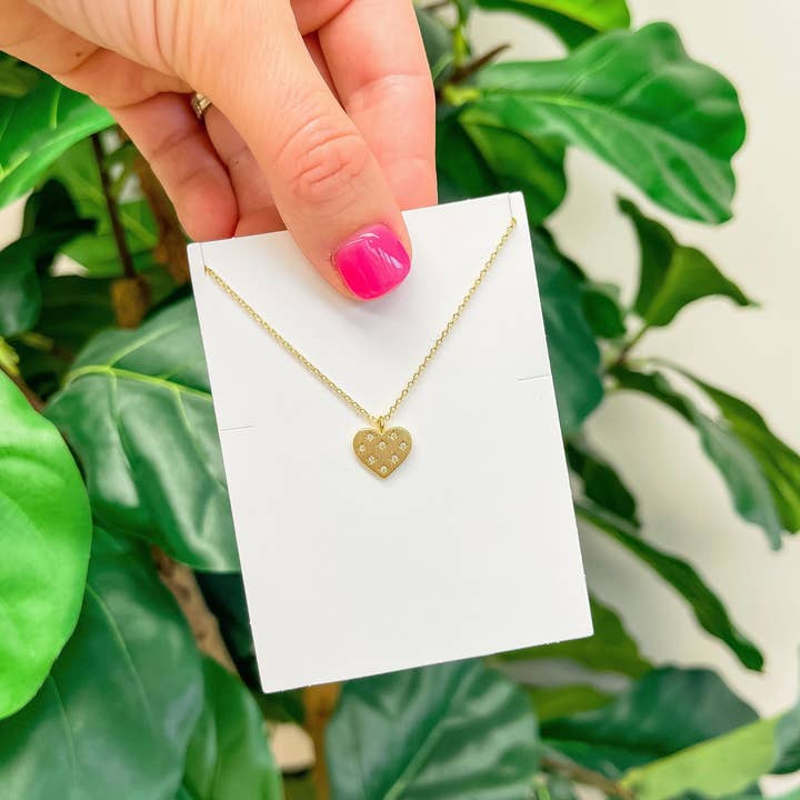 Prep Obsessed Wholesale - Wholesale Pendant/Charm Necklace - Crystal-Studded Gold-Dipped Heart Pendant Necklace