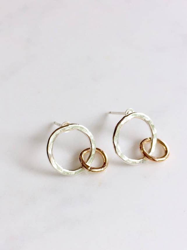 Mixed Metal Double Circle Post Earrings for wholesale by Bonnie Boardman Jewelry