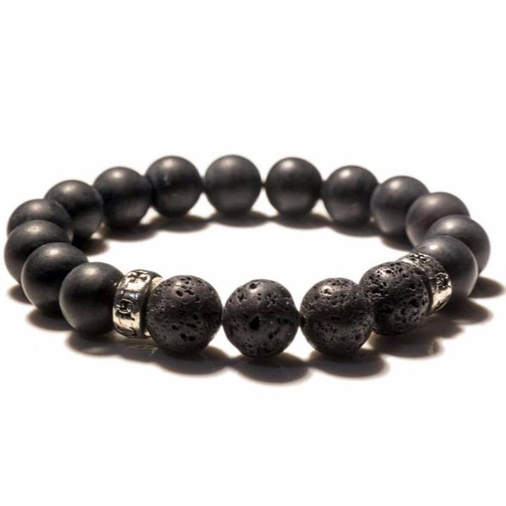 La Boîte à Cailloux – wholesale Beaded bracelet – Men's Bracelet: matte onyx, lava stone (10mm beads)
