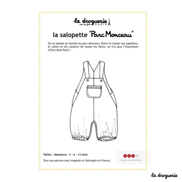 "Parc Monceau" overalls sewing pattern for wholesale by LA DROGUERIE