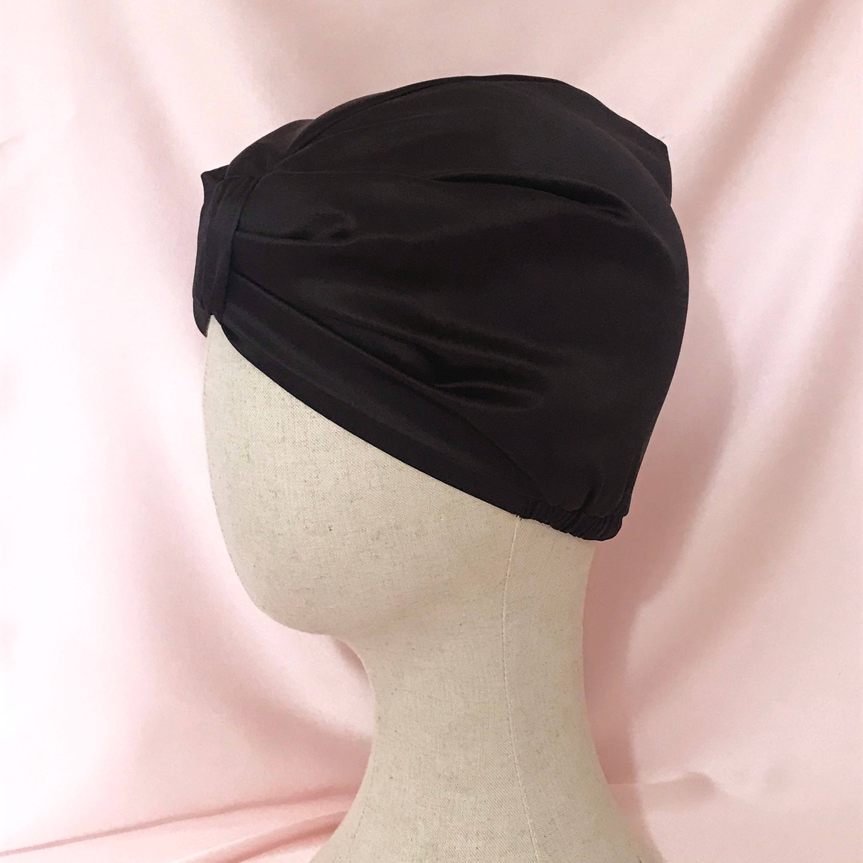 Mille Saisons - Wholesale Sleep Cap / Bonnet - Women's - Onyx Black Mulberry Silk Sleep Cap Fully Lined- UK Sewn3