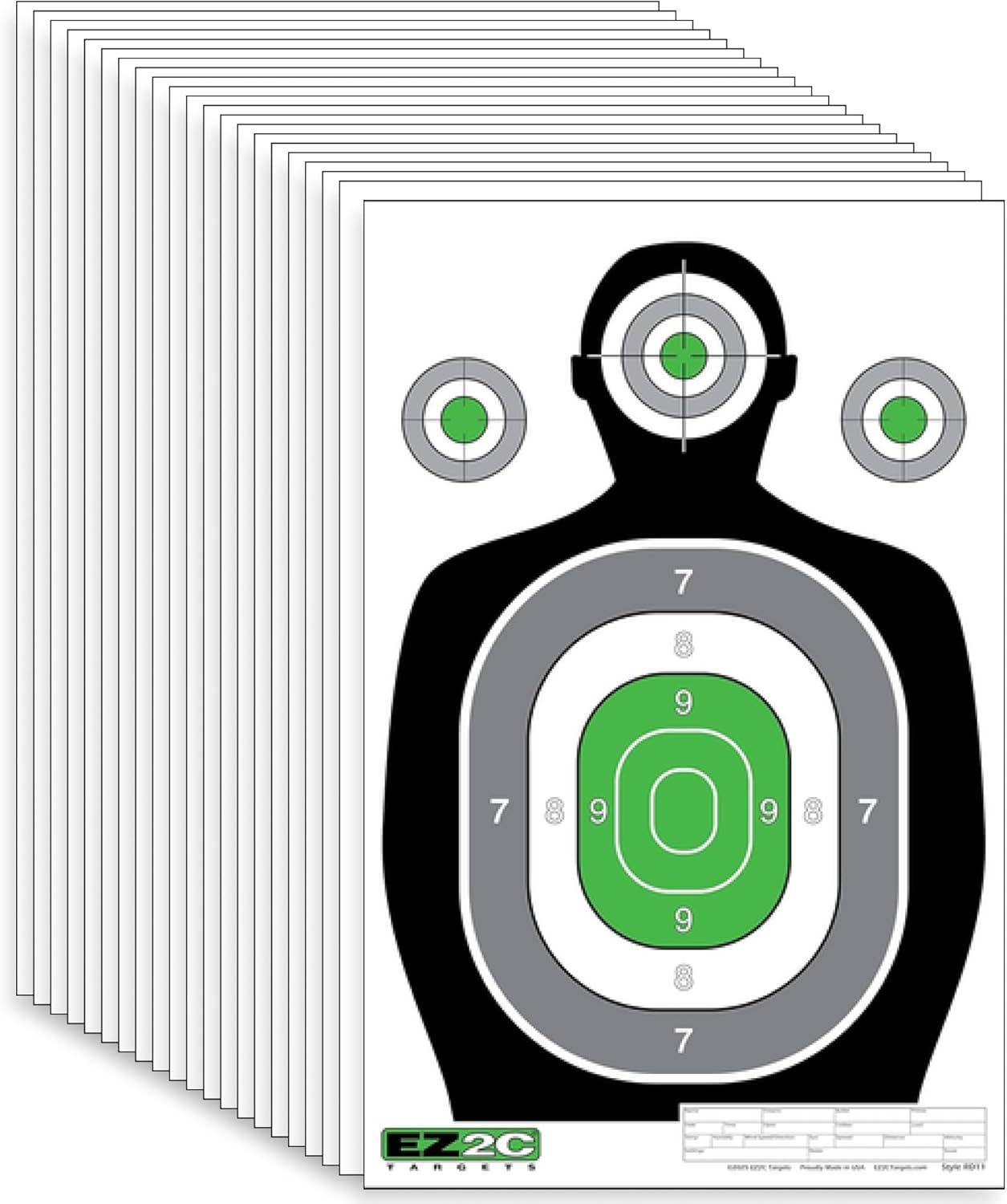EZ2C Targets - Vente Accessoires de sport - Cible de tir silhouette verte EZ2C 12"x18", cibles en papier de qualité supérieure pour stand de tir, cadeaux pour armes à feu fabriqués aux États-Unis.12