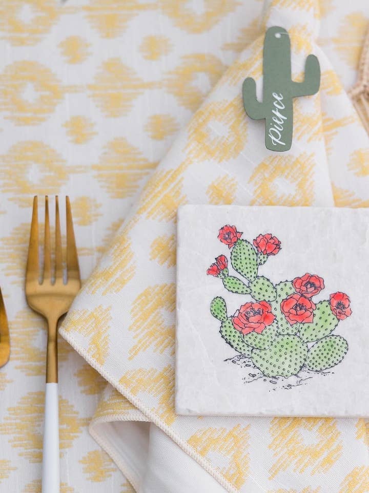 Prickly Pear Marmor Coaster for engroshandel hos Lace, Grace & Peonies Marble Coasters