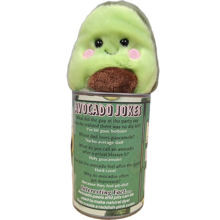 Canned Gifts – Großhandel Kuschel-/Plüschtier – Kind & Baby – Lil' Guac die Dosen-Avocado - Umweltfreundliches Plüschtier mit Witzen