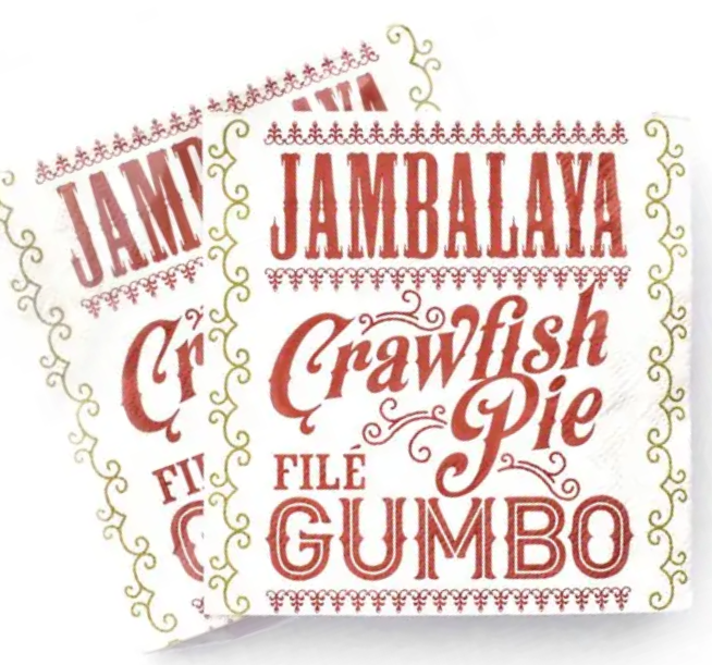 THE PARISH LINE - Wholesale Disposable Napkin - Cocktail Napkin - Jambalaya, Crawfish Pie, File' Gumbo2