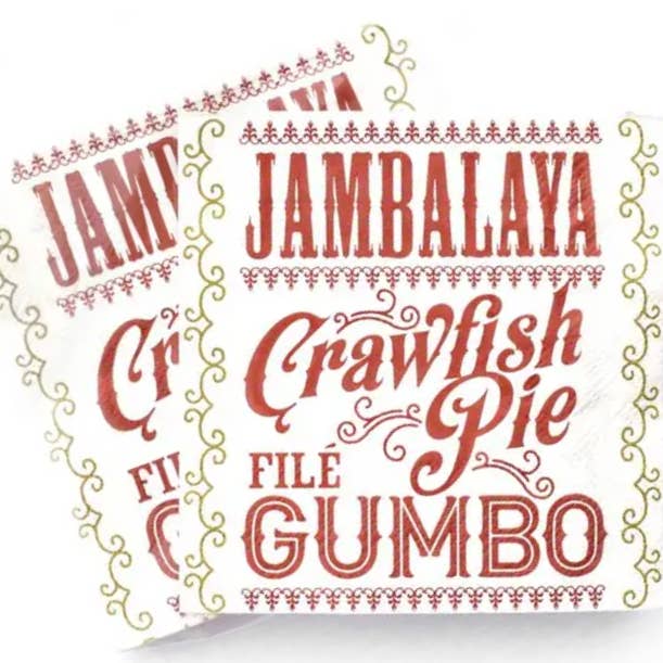THE PARISH LINE - Wholesale Disposable Napkin - Cocktail Napkin - Jambalaya, Crawfish Pie, File' Gumbo2