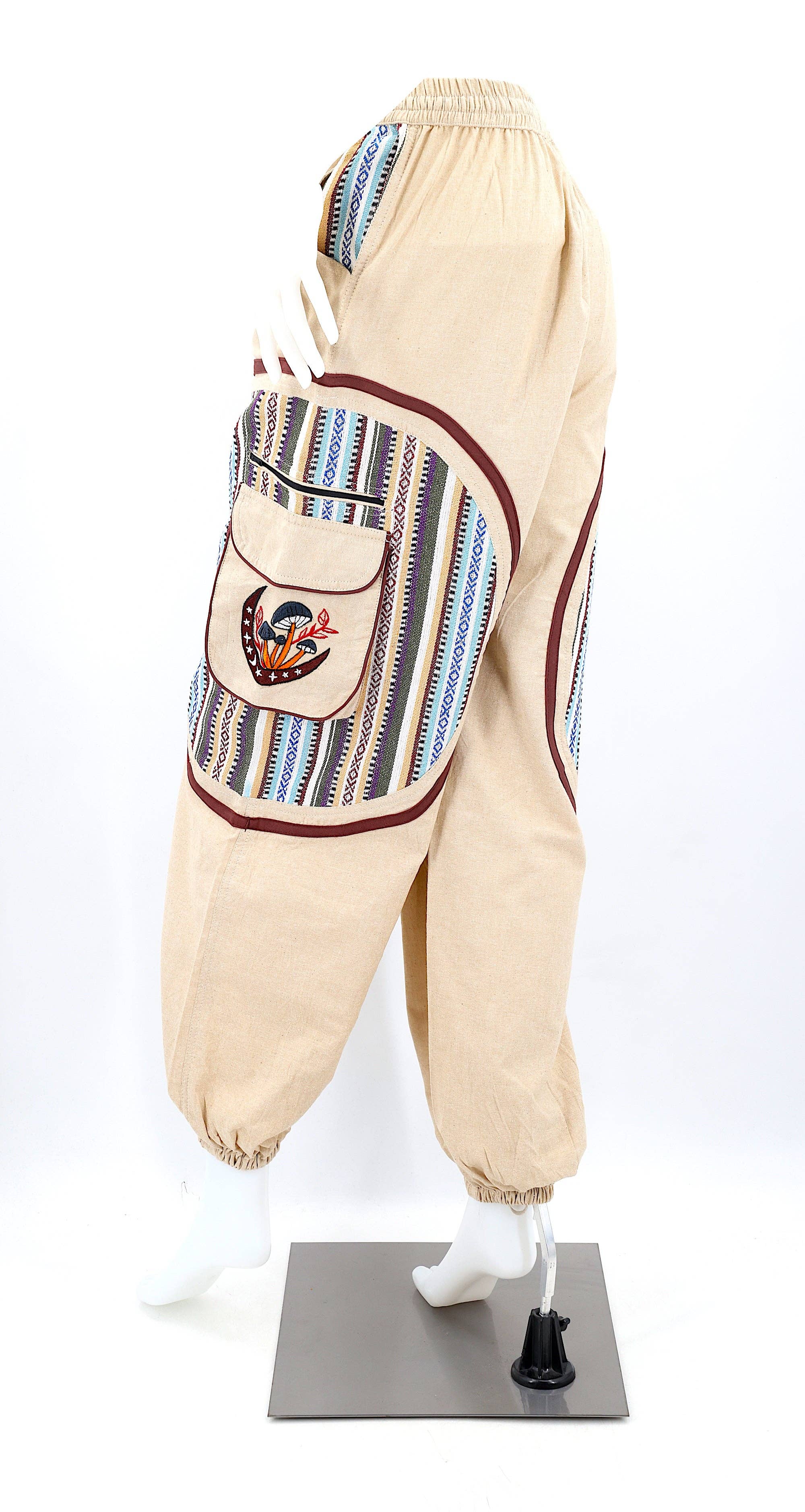 Himalaya Handmade - Venta al por mayor Pantalones - Mujer - Pantalones bohemios hechos a mano de algodón con bordado de luna y hongos estilo harem31