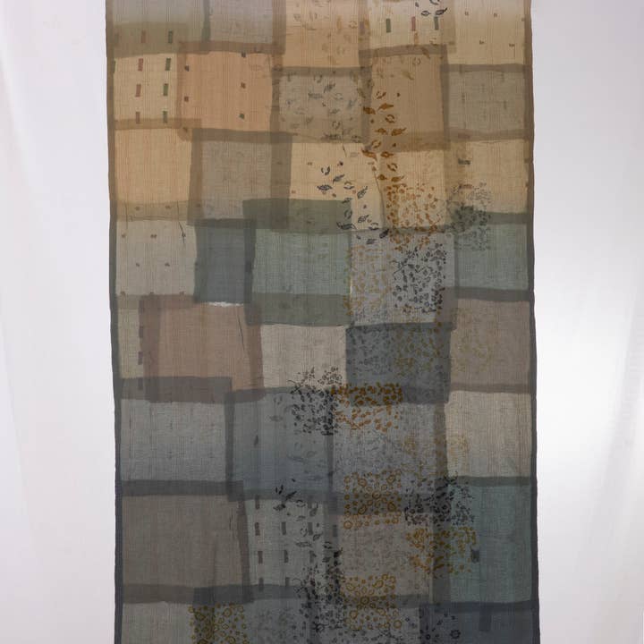 Ombre Patch Vintage Cotton Kantha Curtains - Sage for wholesale by Maison Mieko