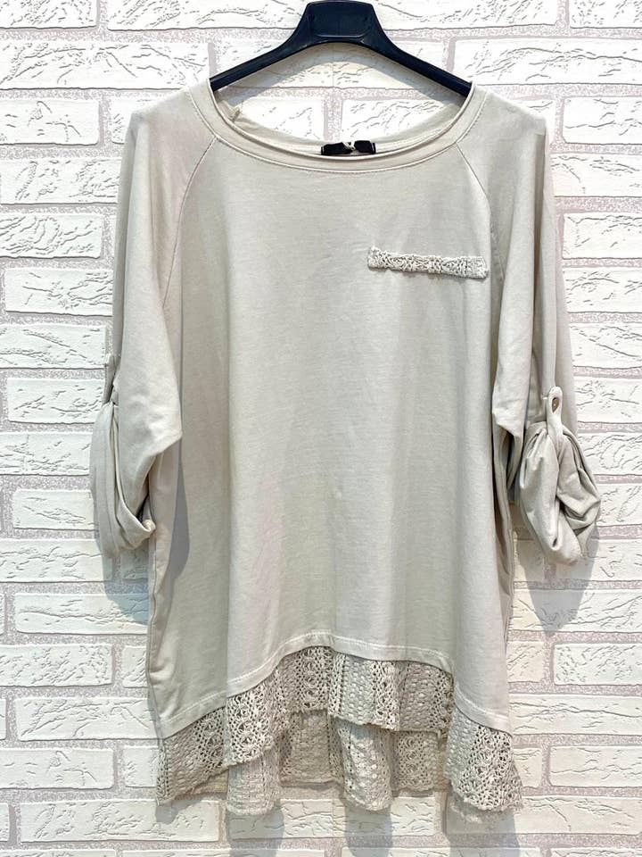 Rif: blusa in cotone con pizzo, collo rotondo. per la vendita all'ingrosso da parte di Ling