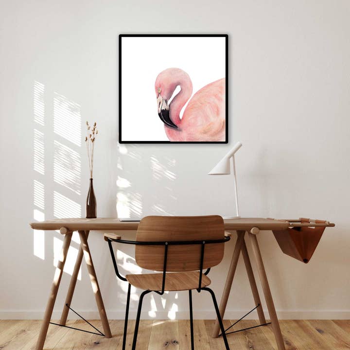Décoration murale de salon oiseau rose - imprimé d'art de flamant rose pour la vente par Kristie Lyn Studios