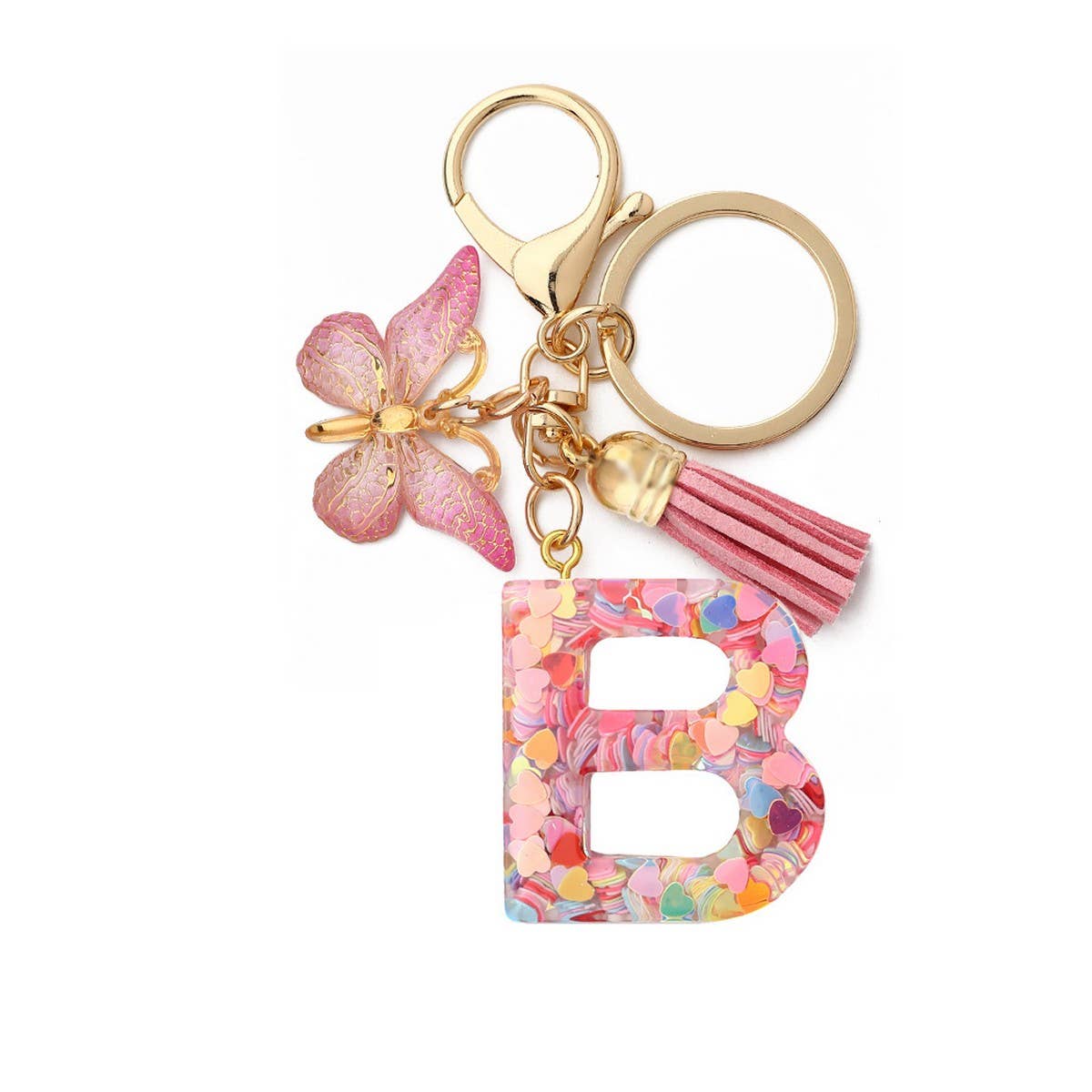 ACCITY - Wholesale Keychain - Women's - Glitter Resin Letter Butterfly Keychain_CWMM68661
