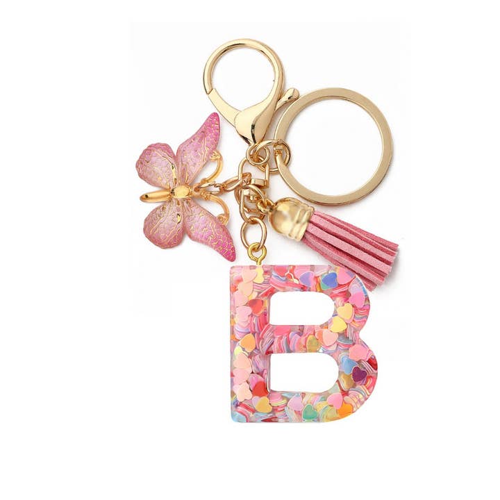 ACCITY - Wholesale Keychain - Women's - Glitter Resin Letter Butterfly Keychain_CWMM68661
