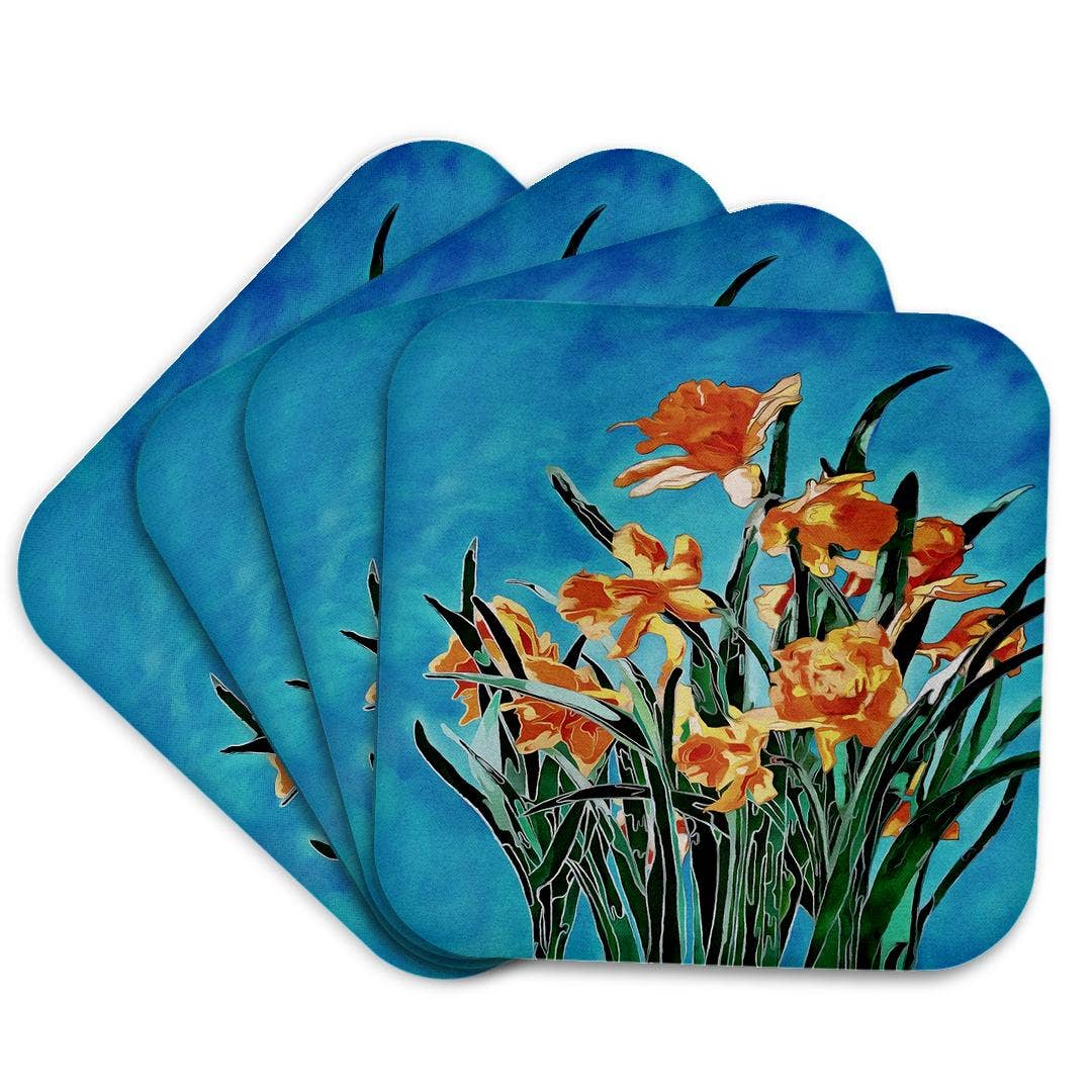 3dRose - Wholesale Coasters - 3dRose, Blooming Golden Daffodils Bold Line Art, Coaster7