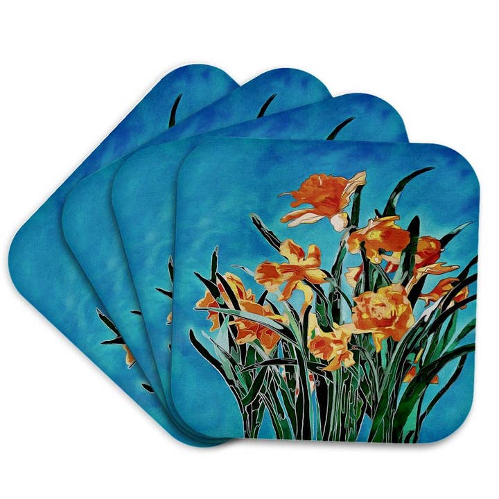 3dRose - Wholesale Coasters - 3dRose, Blooming Golden Daffodils Bold Line Art, Coaster7