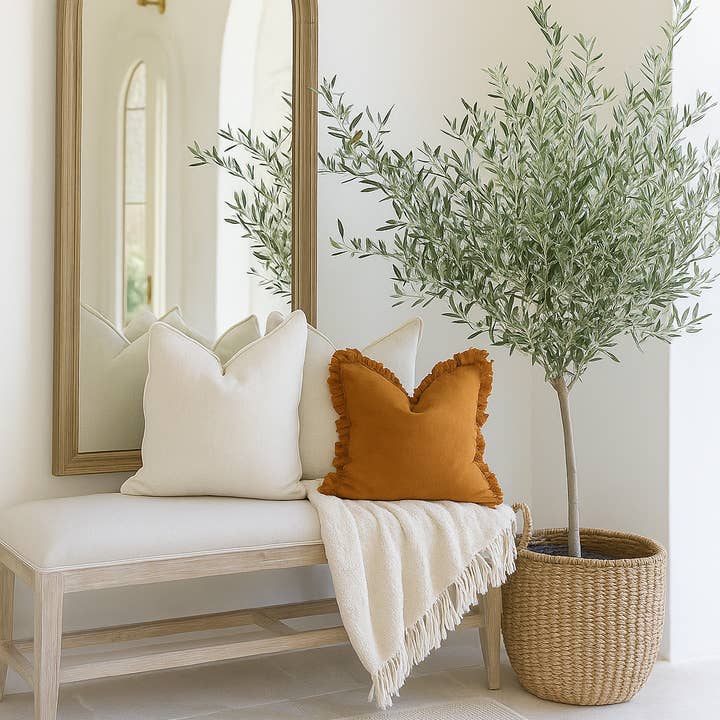 Mama and Tochter - Wholesale Throw pillow cover - Pure French Linen Frayed Edge Ruffle Cushion Cover - Tobacco0