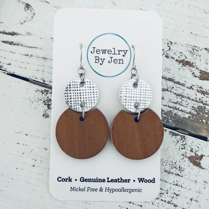 Round Wood & Silver Earrings for wholesale by Jewelry By Jen