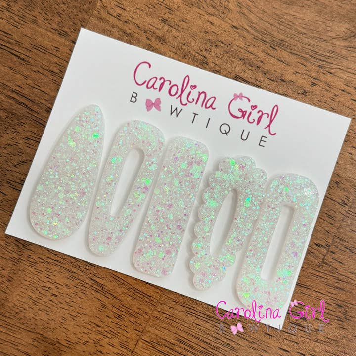 Iridescent Glitter Resin Hair Clips for wholesale by Carolina Girl Bowtique