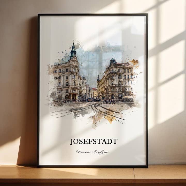 Art mural Josefstadt, Impression de Vienne, Art aquarelle de Vienne, Cadeau de Vienne Autriche, Impression de voyage Josefstadt, Affiche de voyage, Cadeau de pendaison de crémaillère pour la vente par Premium Travel Art