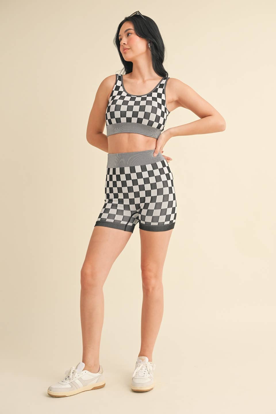 KIMBERLY C - Wholesale Activewear Set - Women's - Checkmate Cropped Two Piece Set8
