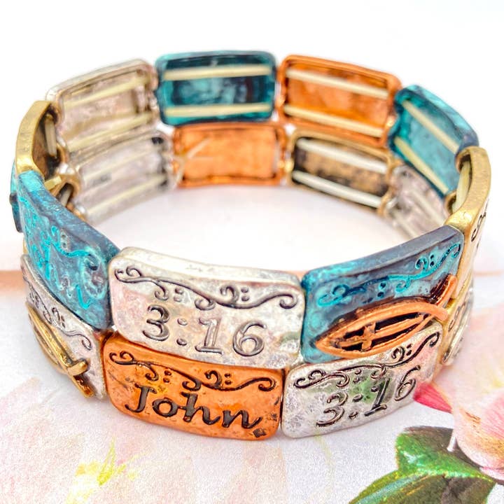 Lunar Deer – wholesale Bangle bracelet – John 3:16 Bible Verse Prayer Square Stretch Bracelet