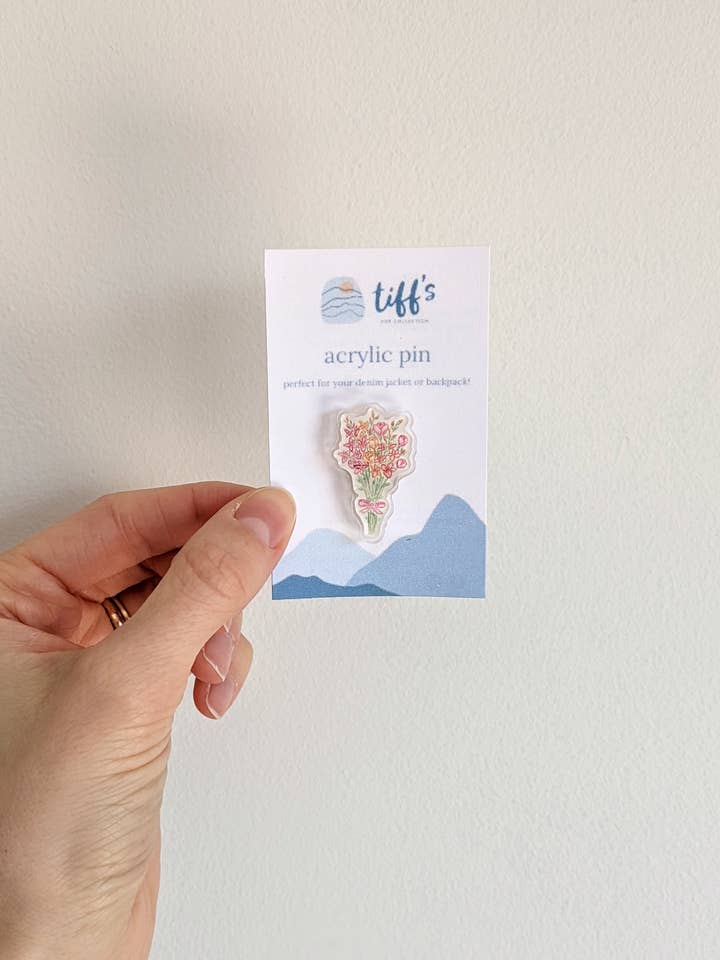 Pink Flower Acrylic Pin for wholesale by Tiff's Art Collection