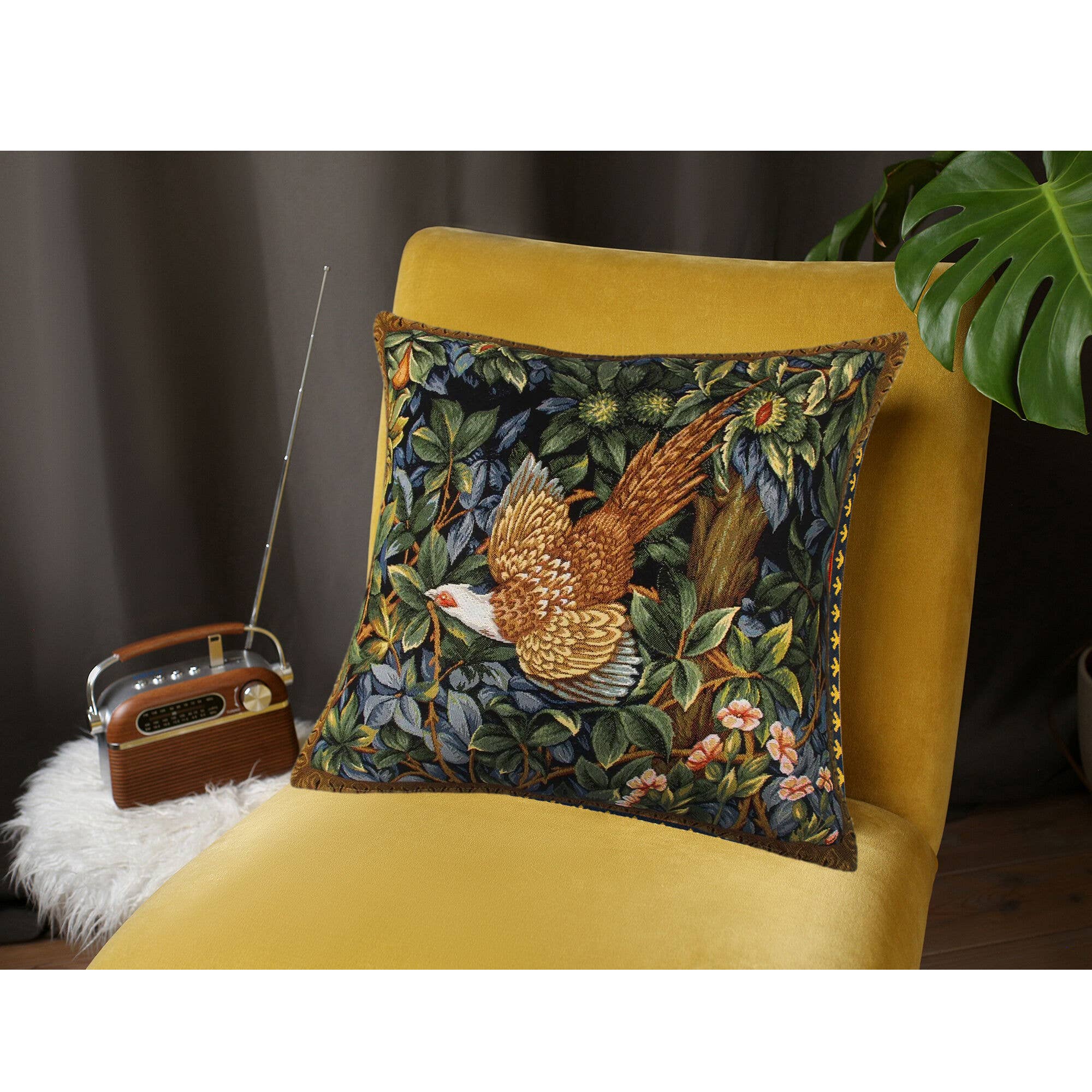 STP - Wholesale Throw/Decorative Pillow - Greenery / Partridge Bird. William Morris Tapestry Pillow1