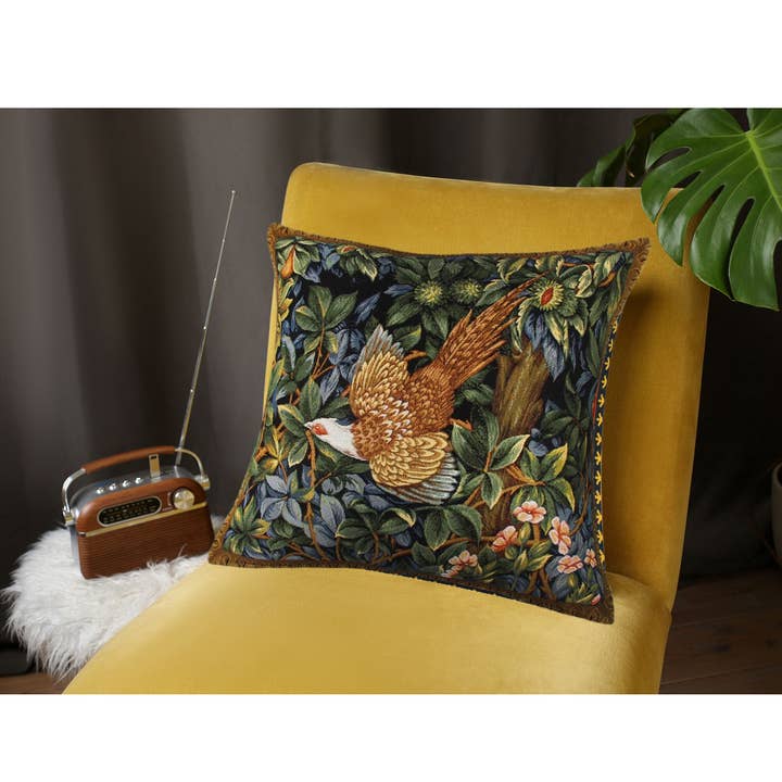 STP - Wholesale Throw/Decorative Pillow - Greenery / Partridge Bird. William Morris Tapestry Pillow1