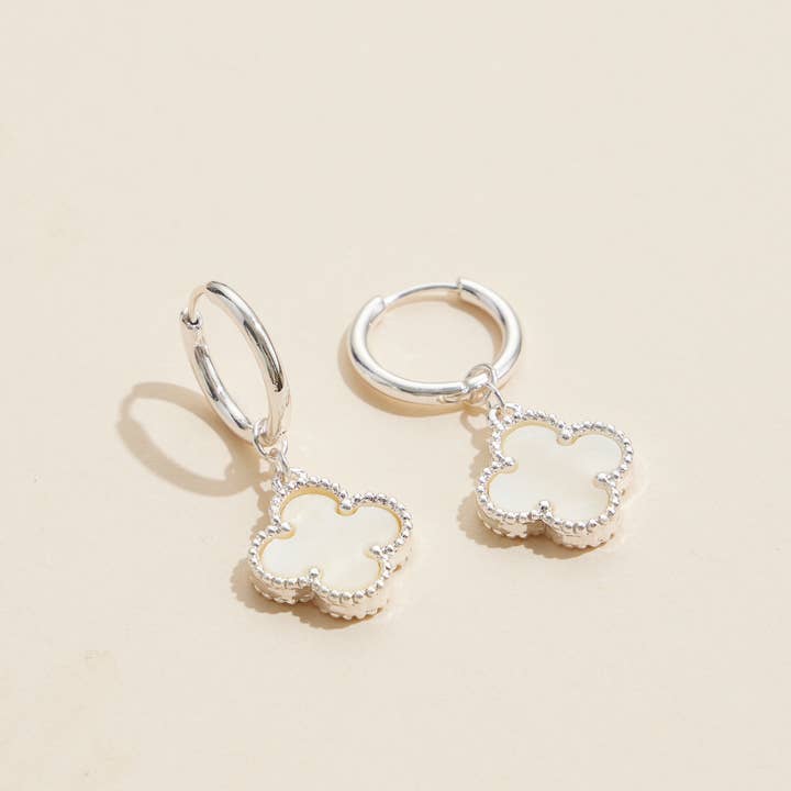 Frem - Wholesale Hoop Earrings - Flower Shape Shell Charm Hoop Earrings13