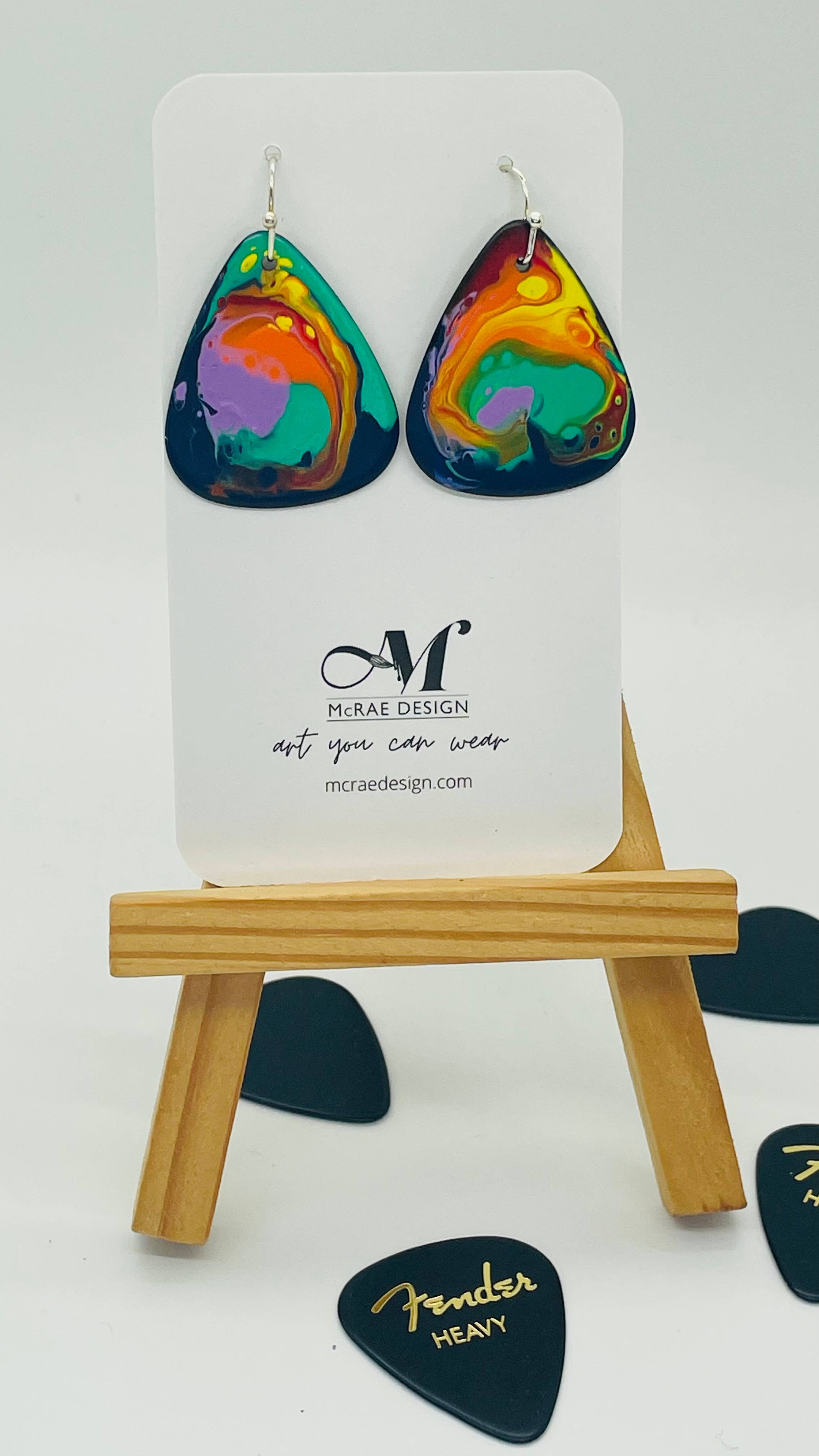 McRae Design - Wholesale Dangle Earrings - Hand Painted Guitar Pick Earrings7