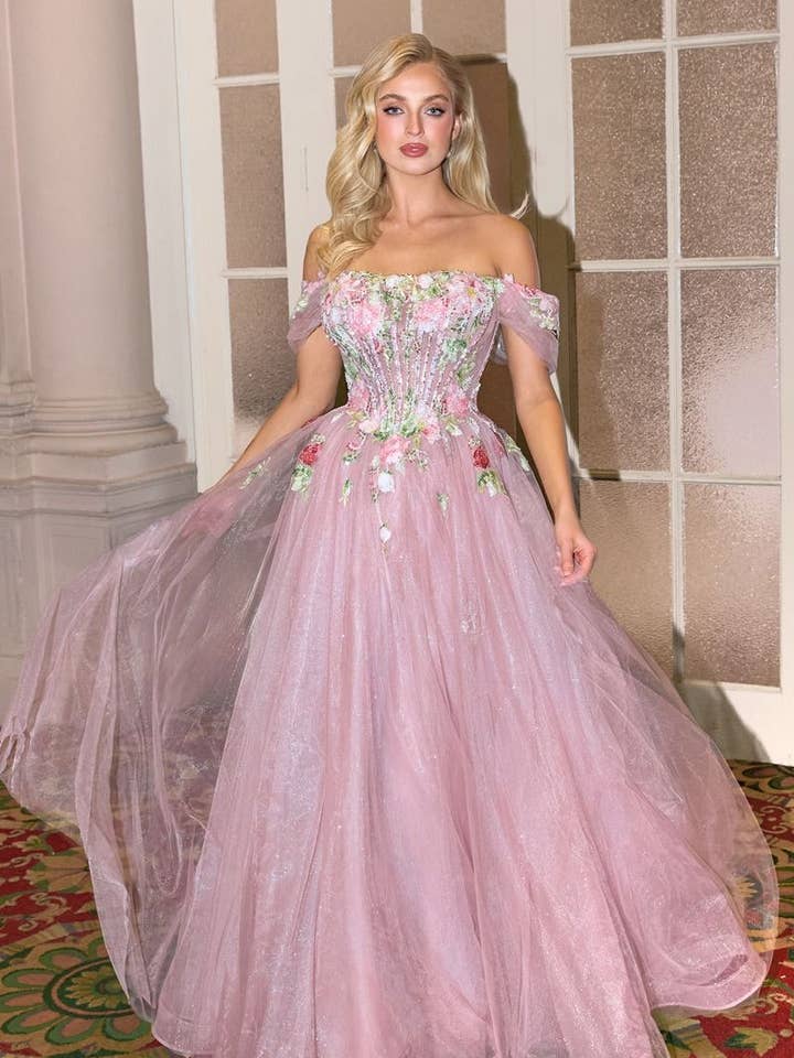 Mauve Strapless Off The Shoulder Ball Gown for wholesale on Faire0