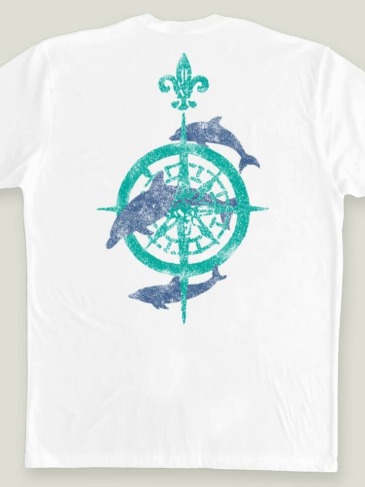 Short-Sleeve T-Shirt on White with Dolphins for wholesale by Change Your Latitude