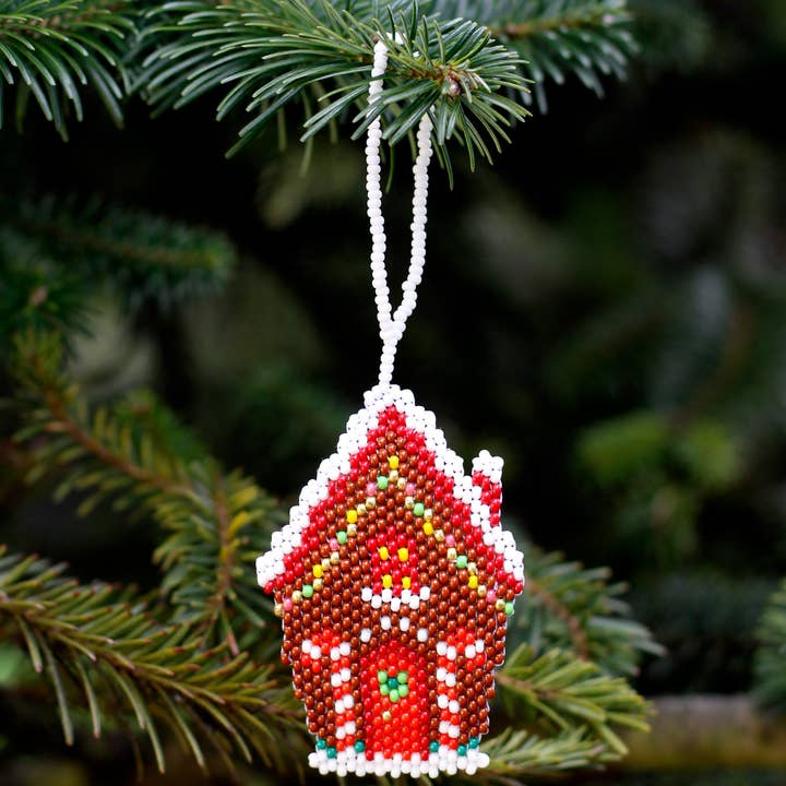 WHOLESALE Gingerbread House Beaded Flat Ornament for wholesale by Handmade by Friendship Bridge®