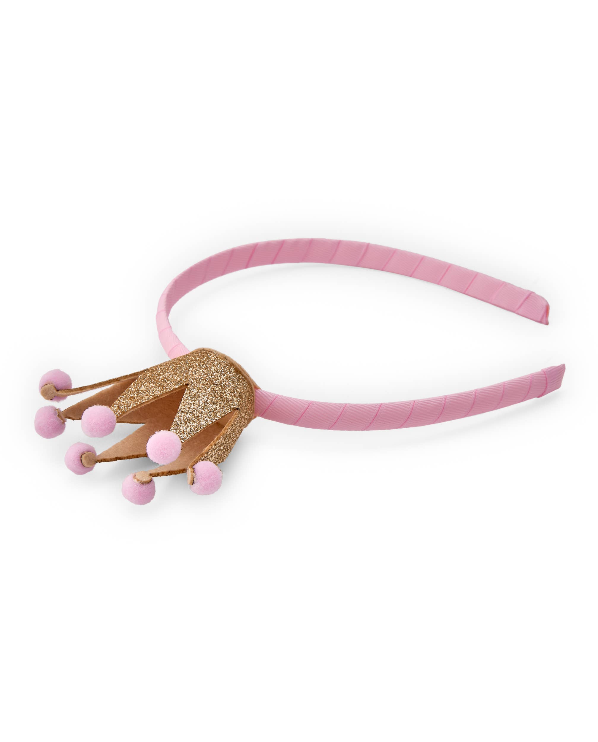 tuc tuc - Wholesale Hair Accessories Set - Kids - Pink headband for girl with golden crown and pom-poms
