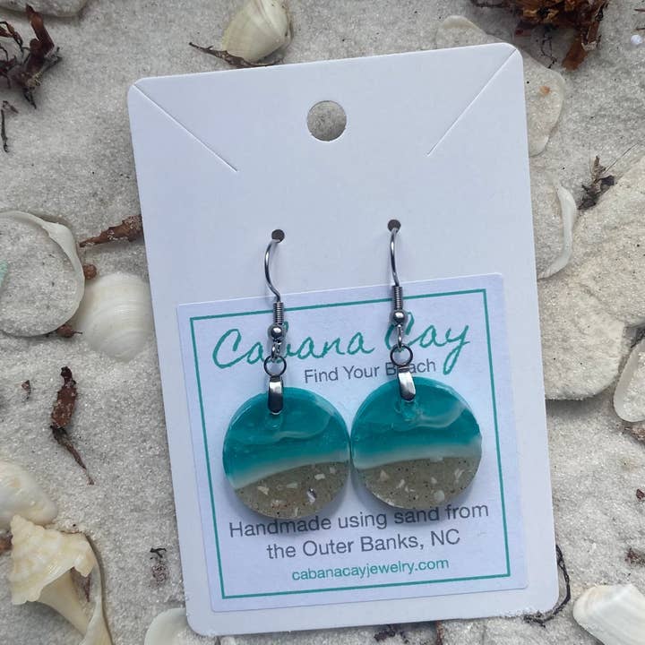 Beach Sand Circle Earrings (choose your beach) for wholesale by Cabana Cay