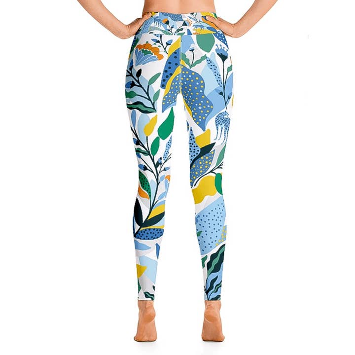 High Waist Yoga Leggings With Leopards In Blue for wholesale by Jessie Zhao New York