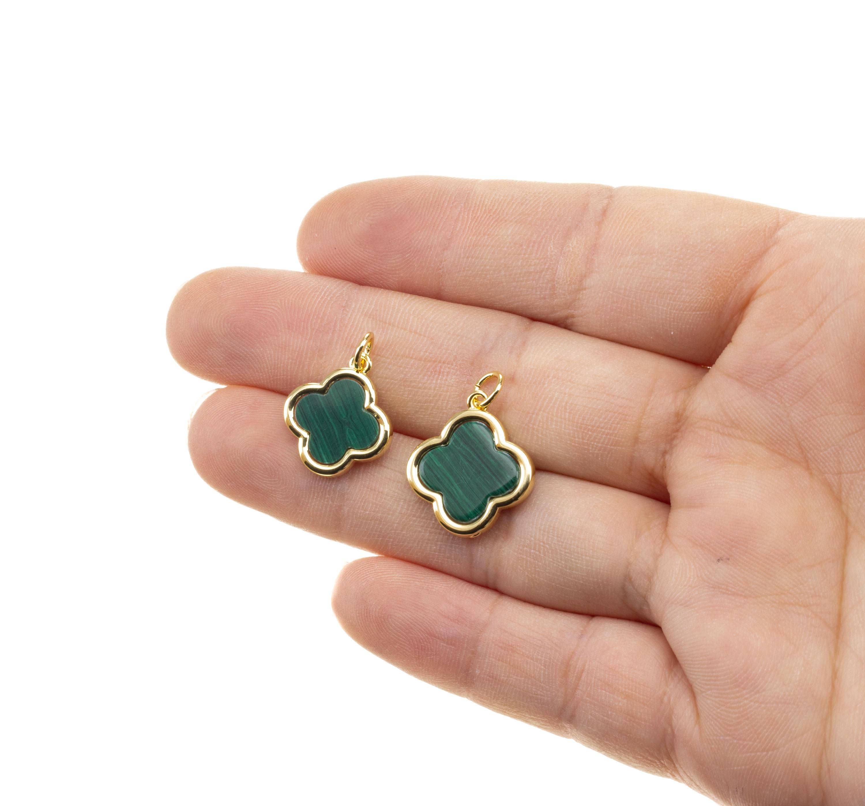 Jewel Pledge - Wholesale Individual Charm/Pendant - Gold & Malachite Clover Charms, Mother of Pearl Flower Charm5