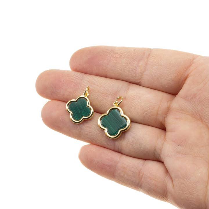Jewel Pledge - Wholesale Individual Charm/Pendant - Gold & Malachite Clover Charms, Mother of Pearl Flower Charm5