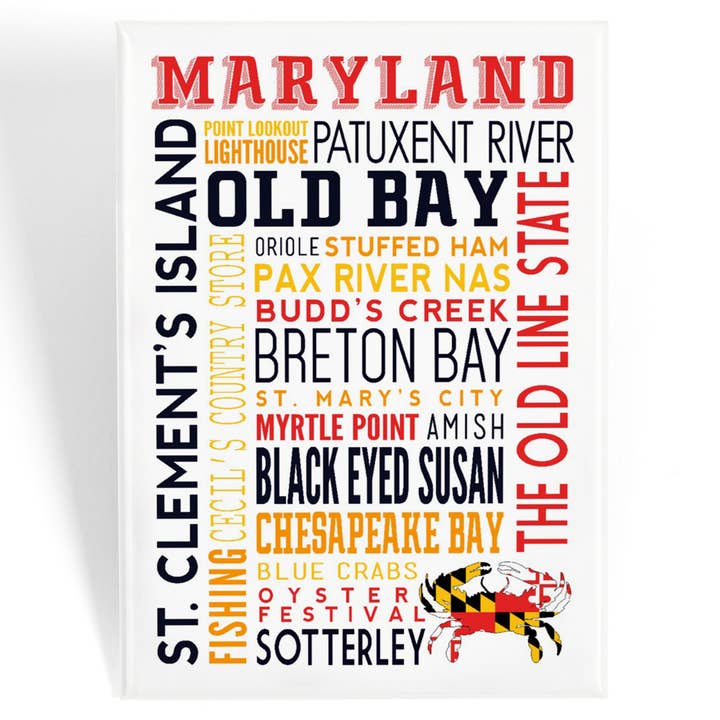 MAGNET Maryland, tipografía y cangrejo para venta al por mayor de Lantern Press