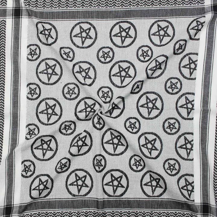 Tribal Trade GmbH – Großhandel Schal – Unisex – Palituch - Pentagramm Weiß - Schwarz - Kufiya PLO Tuch
