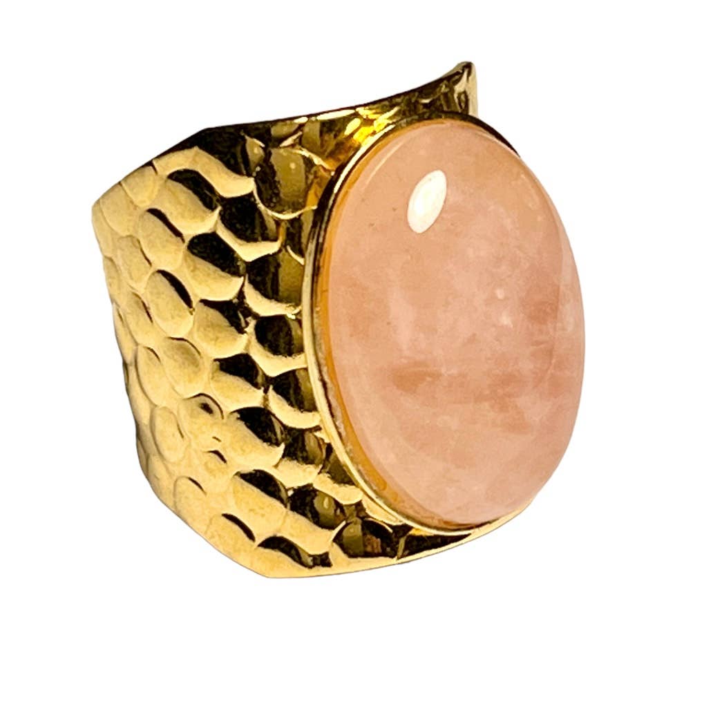 TOURMALYN - Wholesale Cocktail/Statement Ring - Gold plated rose quartz stone ring6