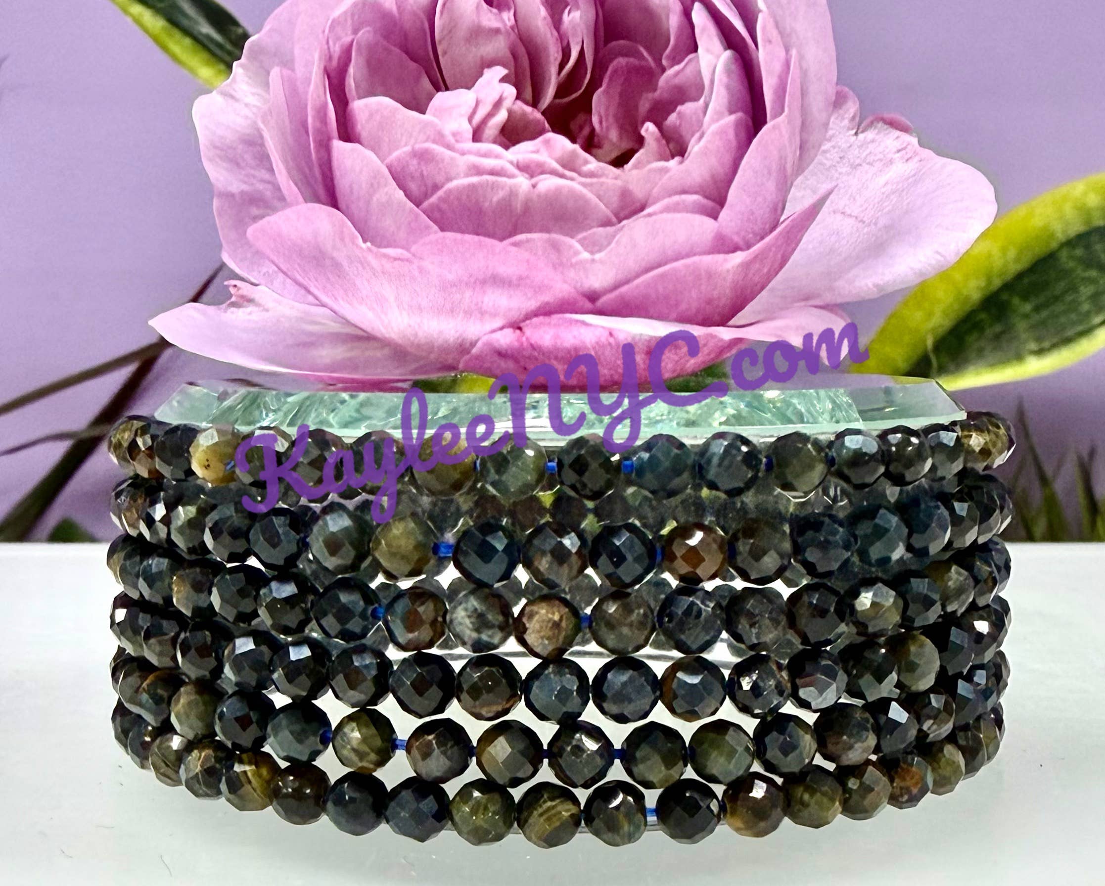 KayleeNYC - Wholesale Beaded Bracelet - Natural Faceted Blue Tiger 4mm 7.5” Crystal Bracelets2