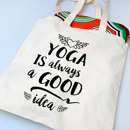 Yoga Good Idea - Sac fourre-tout en toile pour la vente par Sky of Blue Cards