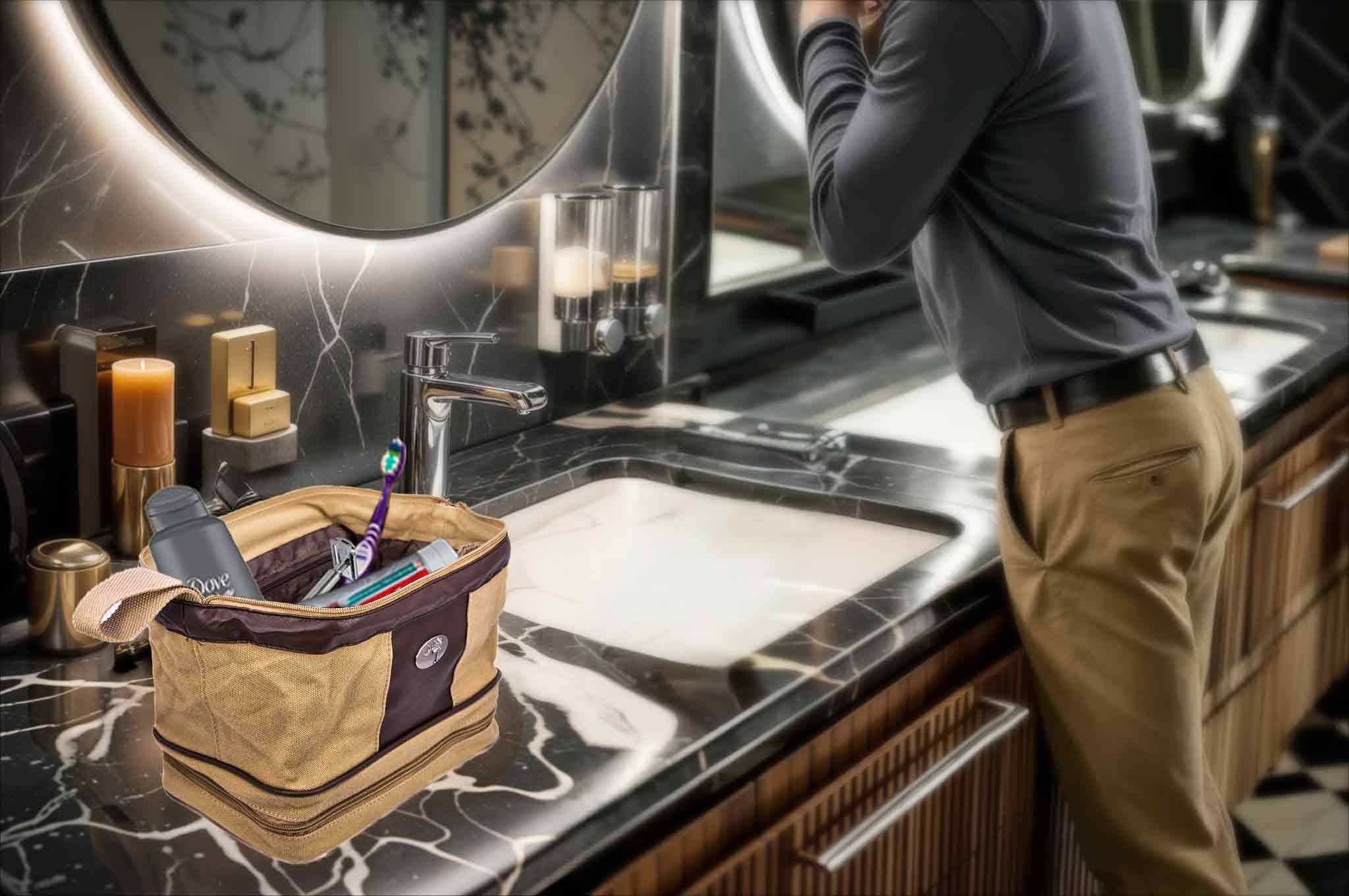 Khaki USC Gamecocks Men's Canvas Toiletry Bag. for wholesale on Faire7